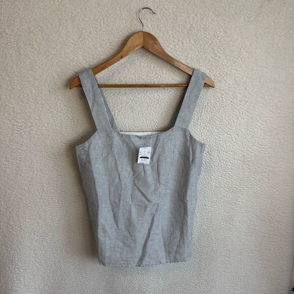 J Crew Square Neck Linen Tank Top Womens Small Stripe‎ - Picture 2 of 7